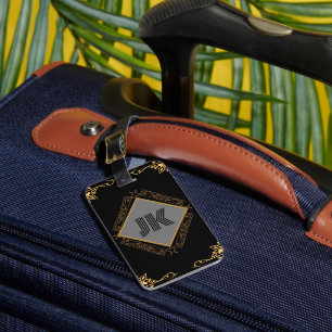 luxurious black gold classic monogram personalise luggage tag