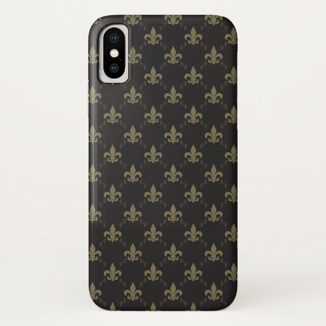 Luxurious Black Gold Fleur De Lis Pattern Case-Mate iPhone Case (Back)
