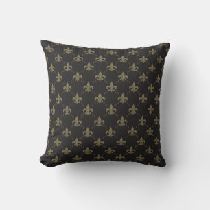 Luxurious Black Gold Fleur De Lis Pattern Cushion