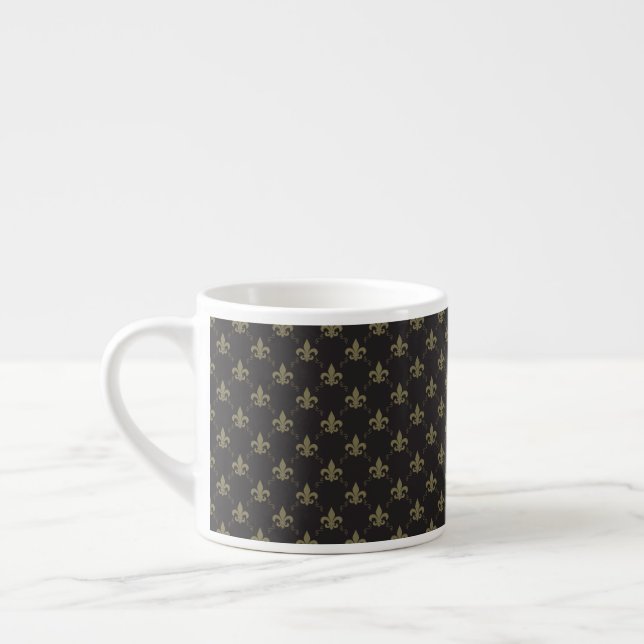 Luxurious Black Gold Fleur De Lis Pattern Espresso Cup (Left)