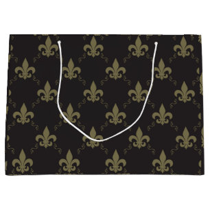 Luxurious Black Gold Fleur De Lis Pattern Large Gift Bag