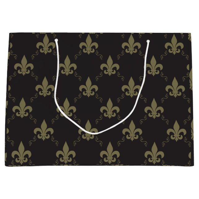 Luxurious Black Gold Fleur De Lis Pattern Large Gift Bag (Front)