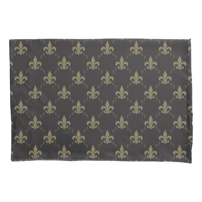 Luxurious Black Gold Fleur De Lis Pattern Pillowcase (Front)