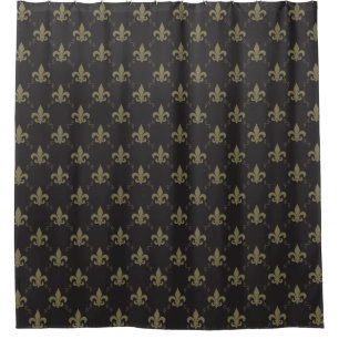 Luxurious Black Gold Fleur De Lis Pattern Shower Curtain