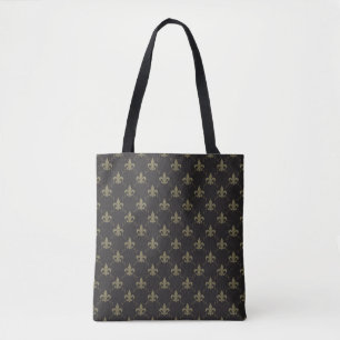 Luxurious Black Gold Fleur De Lis Pattern Tote Bag