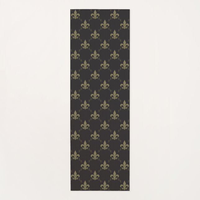Luxurious Black Gold Fleur De Lis Pattern Yoga Mat (Front)
