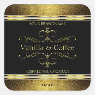 Luxurious Black Gold Glitter Borders Product Label