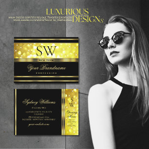 Luxurious Black Gold Glitter Monogram Golden Decor Business Card