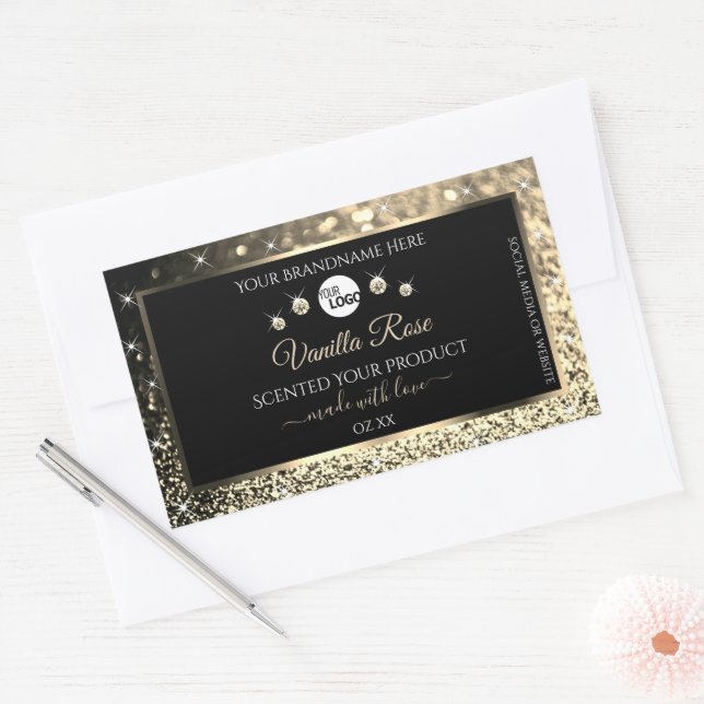 Luxurious Black Gold Glitter Product Labels Logo  (Envelope)