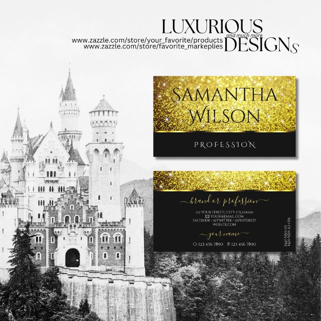 Luxurious Black Gold Glitter Spark Stars Excellent Business Card (Creator Uploaded)
