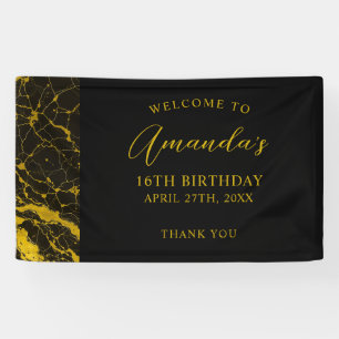 Luxurious Black & Gold Marble Sweet 16 Birthday Banner