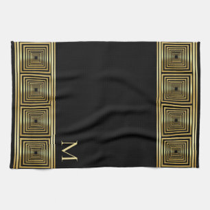 Luxurious black gold monogram chef tea towel