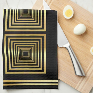 Luxurious black gold monogram chef tea towel