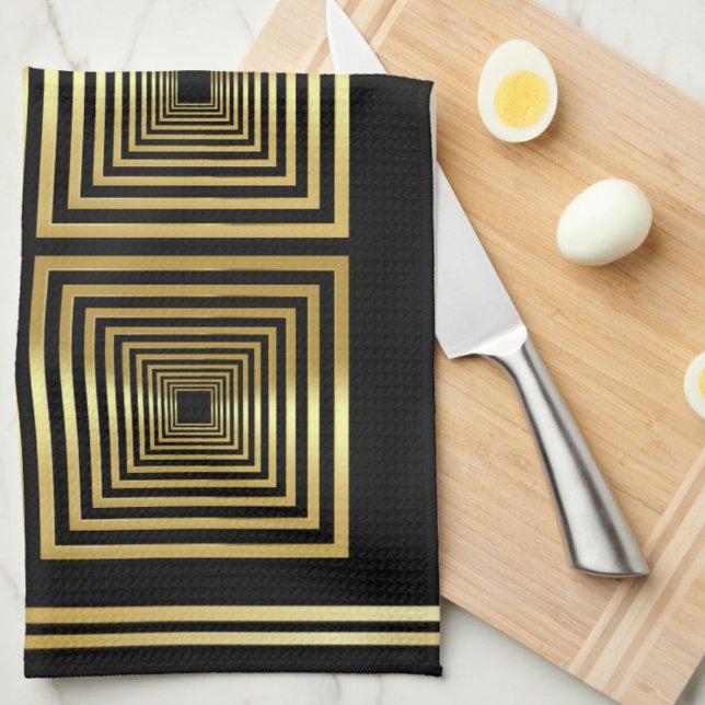 Luxurious black gold monogram chef tea towel (Creator Uploaded)
