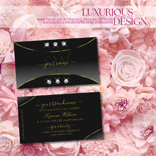 Luxurious Black Gold Ornate Diamonds and Monogram Business Card