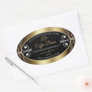 Luxurious Black Gold Product Label Shimmery Jewels