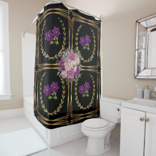 Luxurious Black Gold Purple Floral Trendy Modern  Shower Curtain