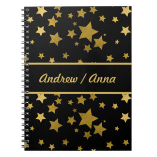 Luxurious Black & Gold Star Personalized Notebook