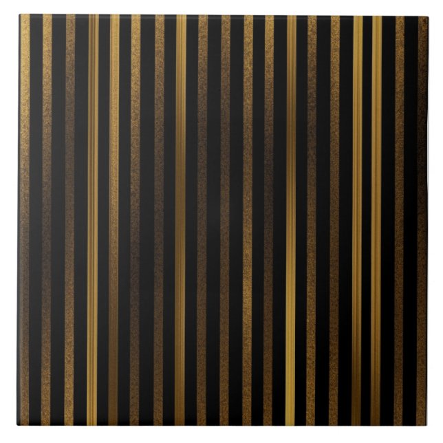 Luxurious Black Gold Stripes Ceramic Tile (Front)