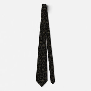 Luxurious Black Line Art Floral Sophistication Tie
