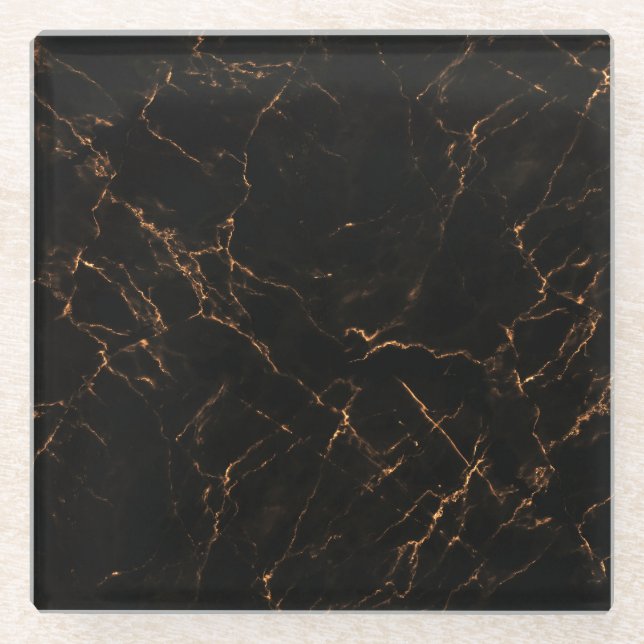 Luxurious Black Marble: Elegant Texture Glass Coaster (Front)