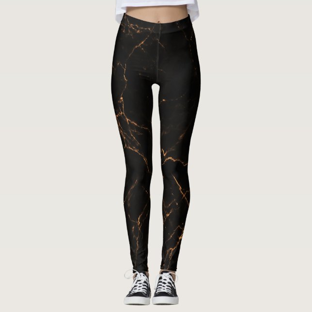 Luxurious Black Marble: Elegant Texture Leggings (Front)