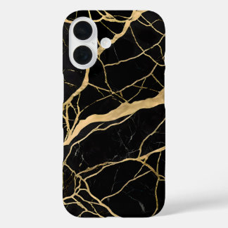 Luxurious Black Marble with Gold Veins iPhone 16 Case