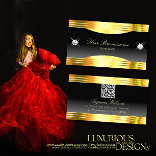 Luxurious Black Ombre Gold Borders with QR Code Business Card