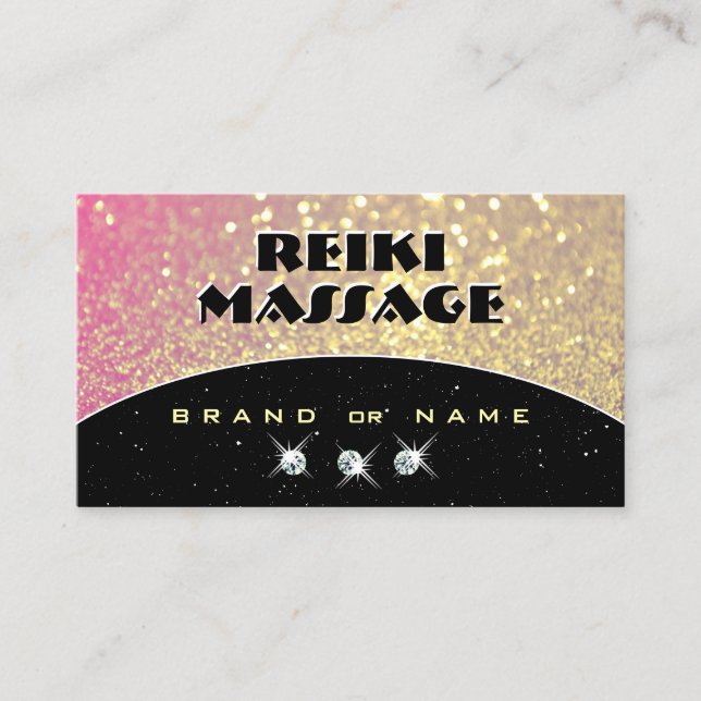 Luxurious Black Pink Gold Sparkle Glitter Shimmery Business Card (Front)