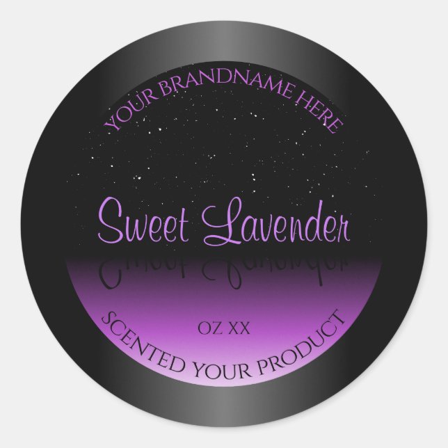 Luxurious Black Purple Product Labels Soft Glitter (Front)