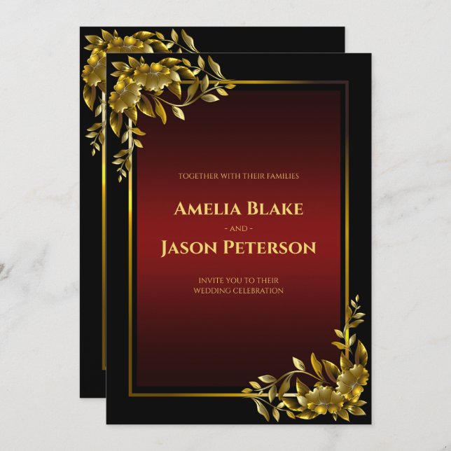 Luxurious Black & Red Wedding Invitation (Front/Back)