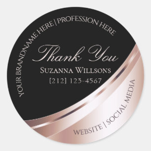 Luxurious Black Rose Gold Decor Thank You Label