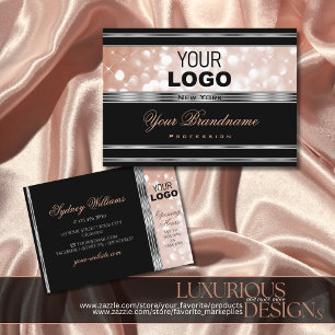 Luxurious Black Rose Gold Glitter with Logo Silver Business Card