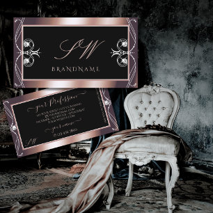 Luxurious Black Rose Gold Sparkle Jewels Initials Business Card