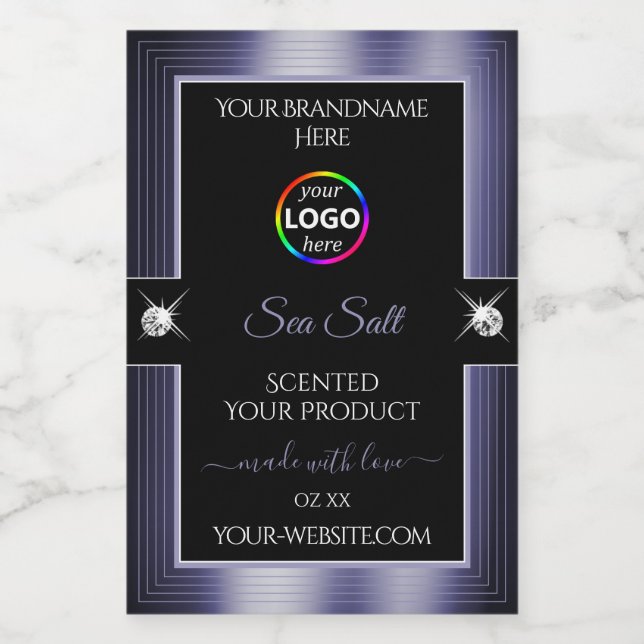 Luxurious Black Shiny Blue with Logo Product Label (Single Label)