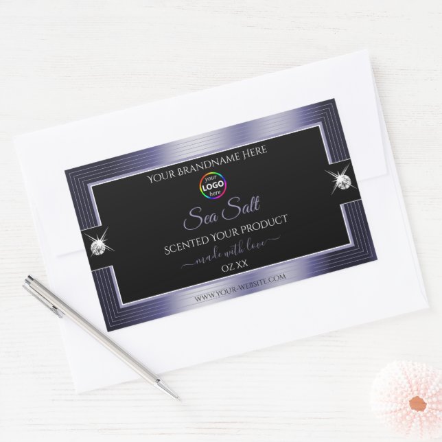 Luxurious Black Shiny Blue with Logo Product Label (Envelope)
