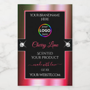 Luxurious Black Shiny Red Green Logo Product Label