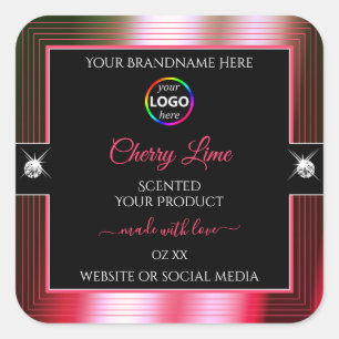 Luxurious Black Shiny Red Green Logo Product Label