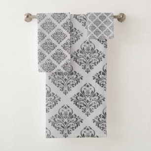 LUXURIOUS Black Silver Grey HAMPTON TOWEL SET