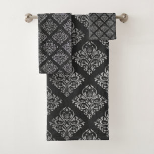 LUXURIOUS Black Silver HAMPTON TOWEL SET
