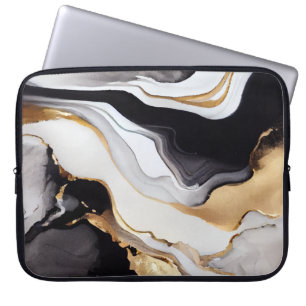 Luxurious Black White and Gold Marble Design Laptop Sleeve