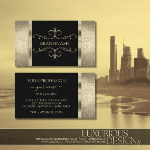 Luxurious Black with Gold Glitter Ornate Ornaments Business Card