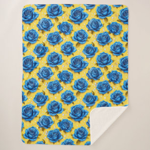 🌹 Luxurious Blue 3D Roses Blooming Elegance ✨ Sherpa Blanket