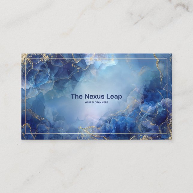 Luxurious Blue Agate Geode & Gold Glitter Business Card (Front)