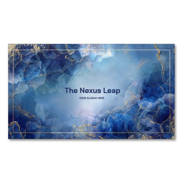 Luxurious Blue Agate Geode & Gold Glitter Magnetic Business Card (Front)