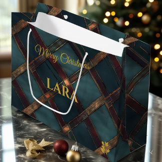 Luxurious Blue and Bronze Christmas Custom Large Gift Bag