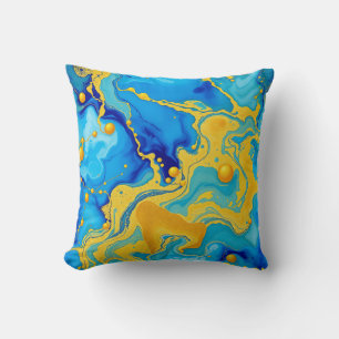 Luxurious Blue and Gold Alcohol Ink Abstract Cushion