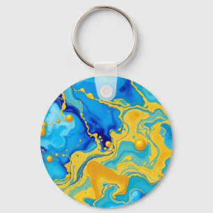 Luxurious Blue and Gold Alcohol Ink Abstract Key Ring