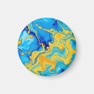 Luxurious Blue and Gold Alcohol Ink Abstract Magnet