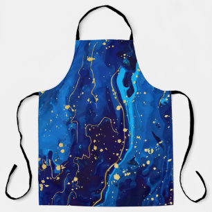 Luxurious Blue Gold Marble Texture Apron